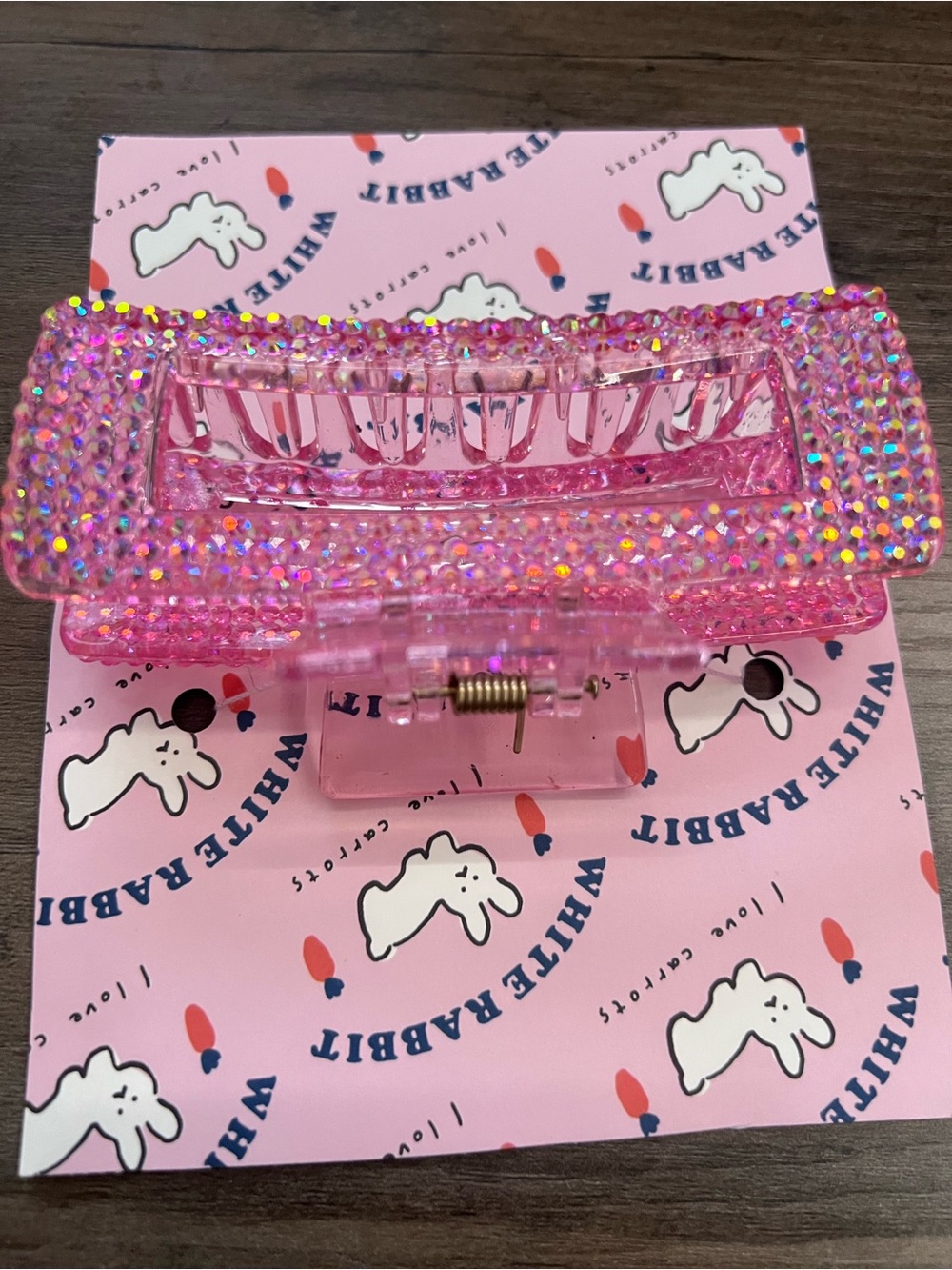 Handmade Pink Bedazzled Rectangle Claw Clip w/ Custom Packaging Y2K Kawaii - Picture 3 of 4